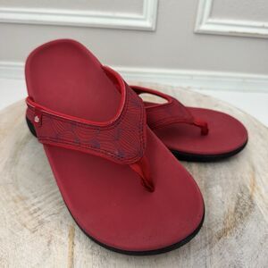 Spenco Yumi Womens Orthotic Red Floral Flip-flop Thong Sandal Women's Sz 9B